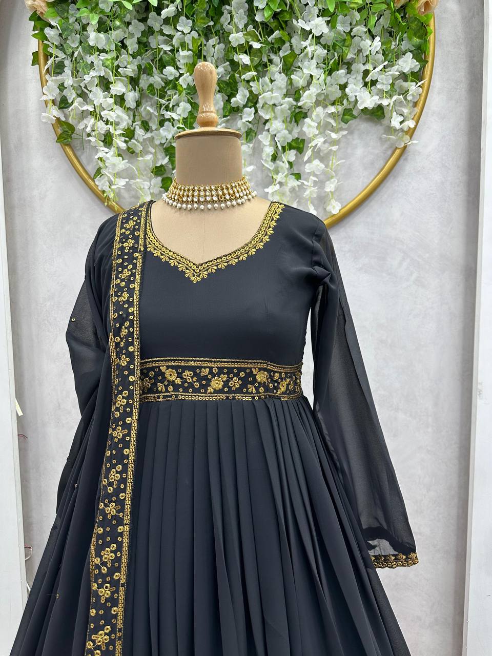 Party Wear Look Gown And Dupatta With Thread And Sequence Work
