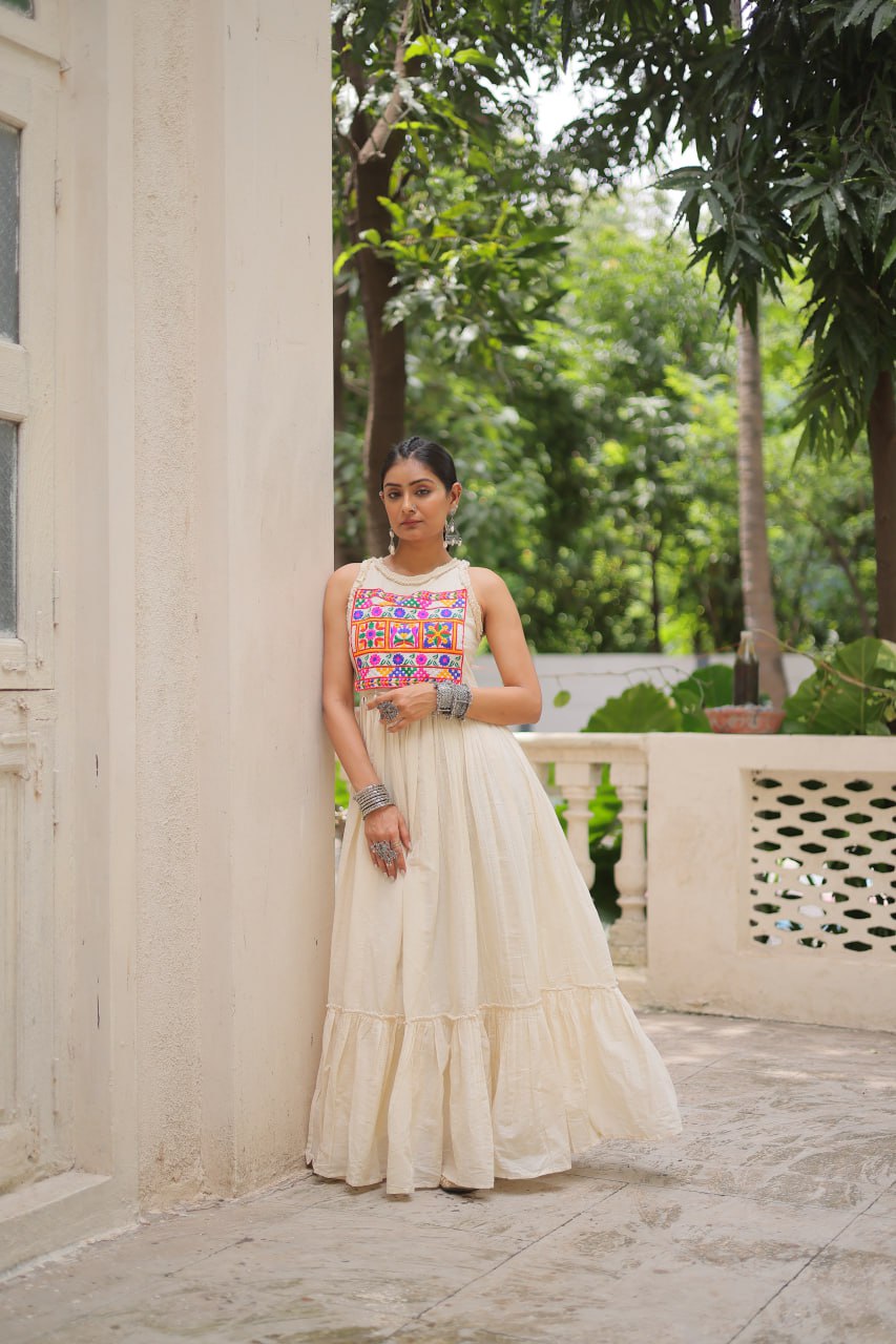 Navratri Special Gown With Multi Thread Embroidered Work