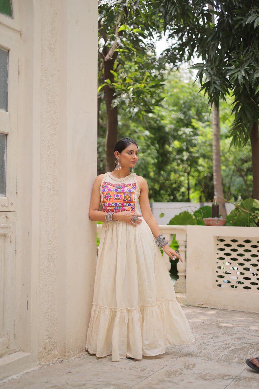 Navratri Special Gown With Multi Thread Embroidered Work