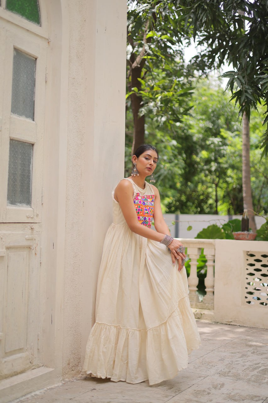 Navratri Special Gown With Multi Thread Embroidered Work