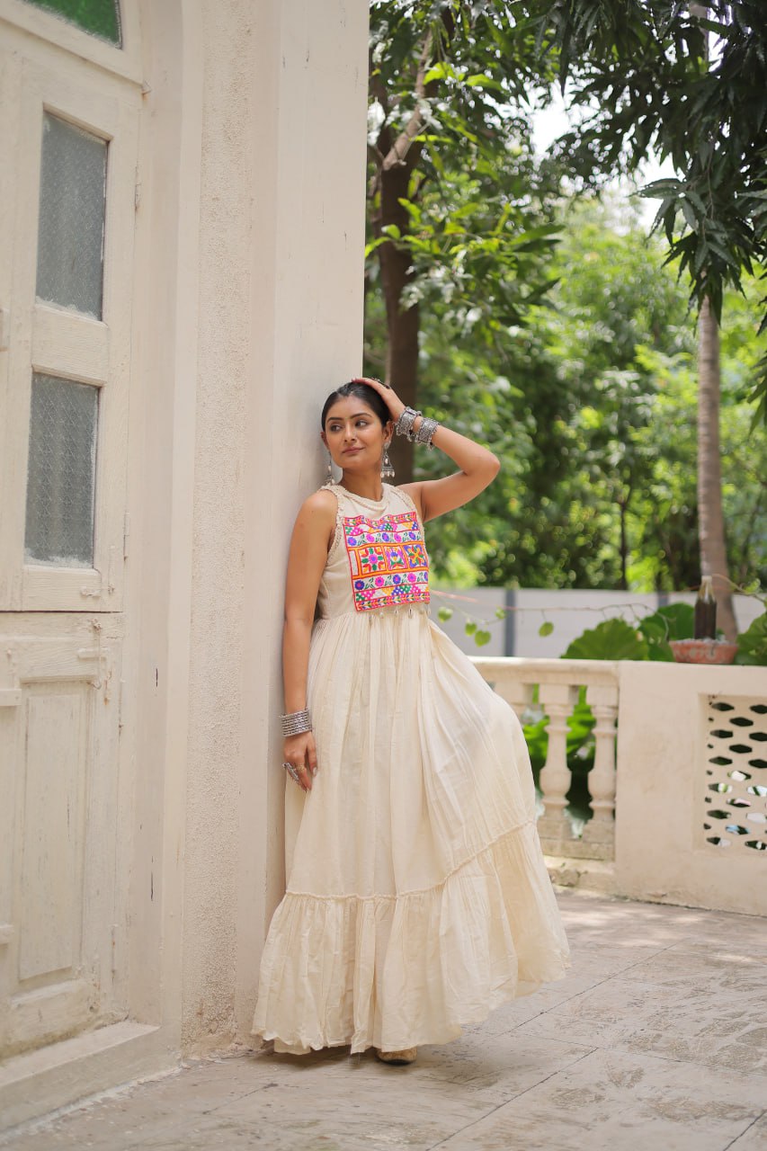 Navratri Special Gown With Multi Thread Embroidered Work