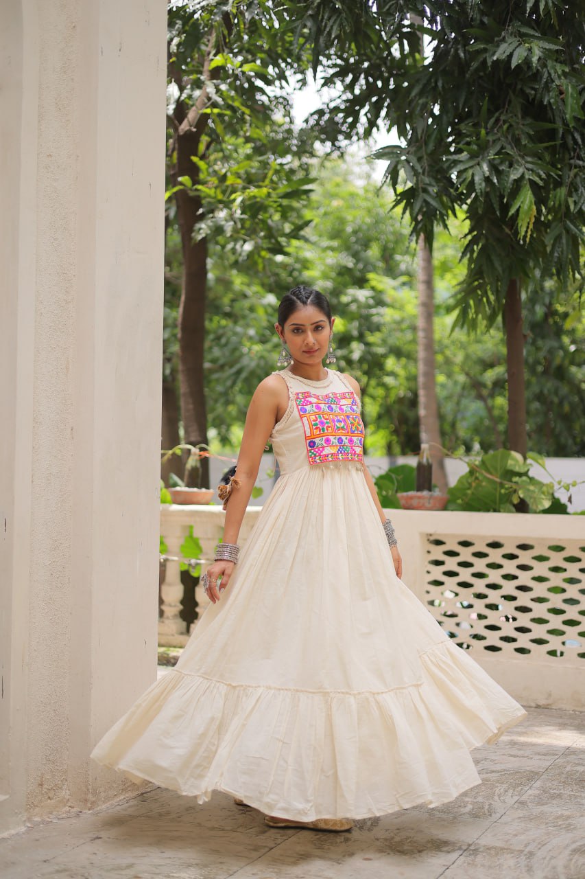 Navratri Special Gown With Multi Thread Embroidered Work