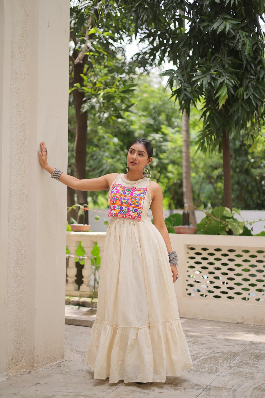 Navratri Special Gown With Multi Thread Embroidered Work