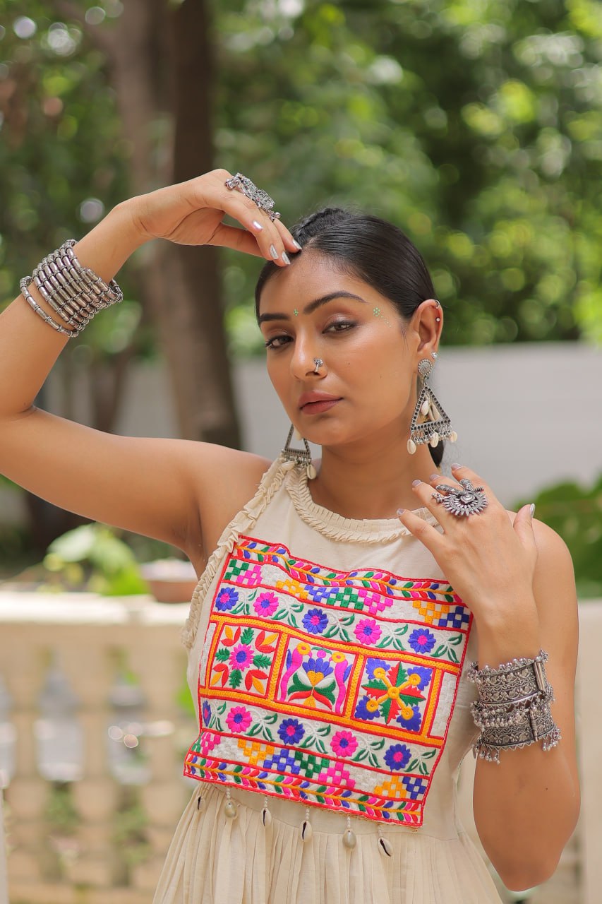 Navratri Special Gown With Multi Thread Embroidered Work