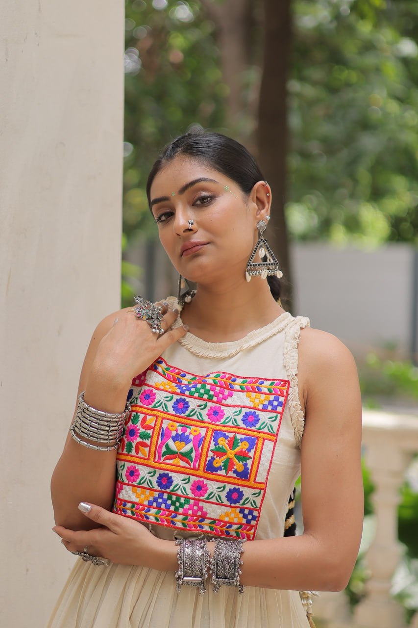 Navratri Special Gown With Multi Thread Embroidered Work