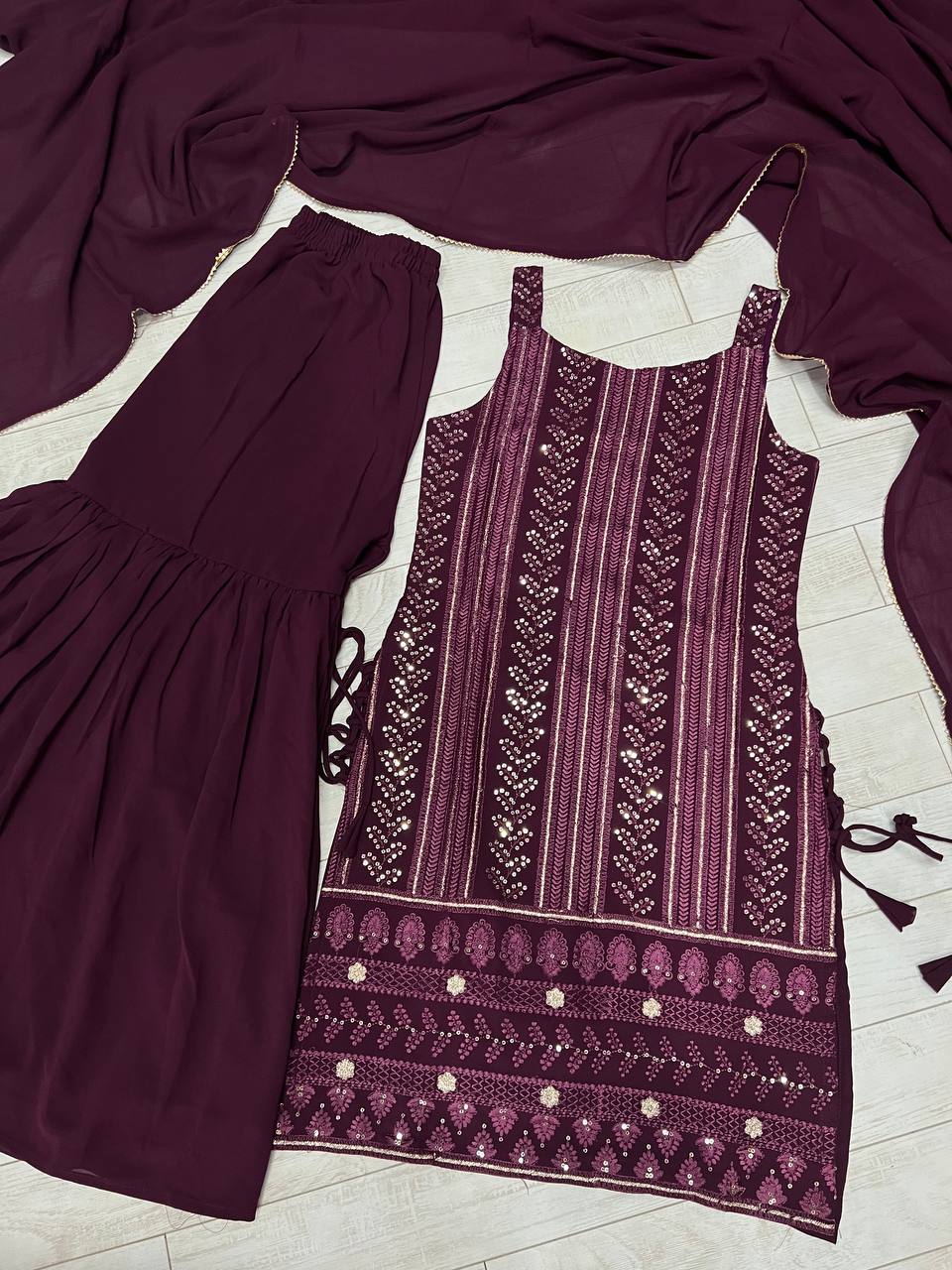 Beautiful Sharara Set And Dupatta With Embroidery Cotton Thread Work