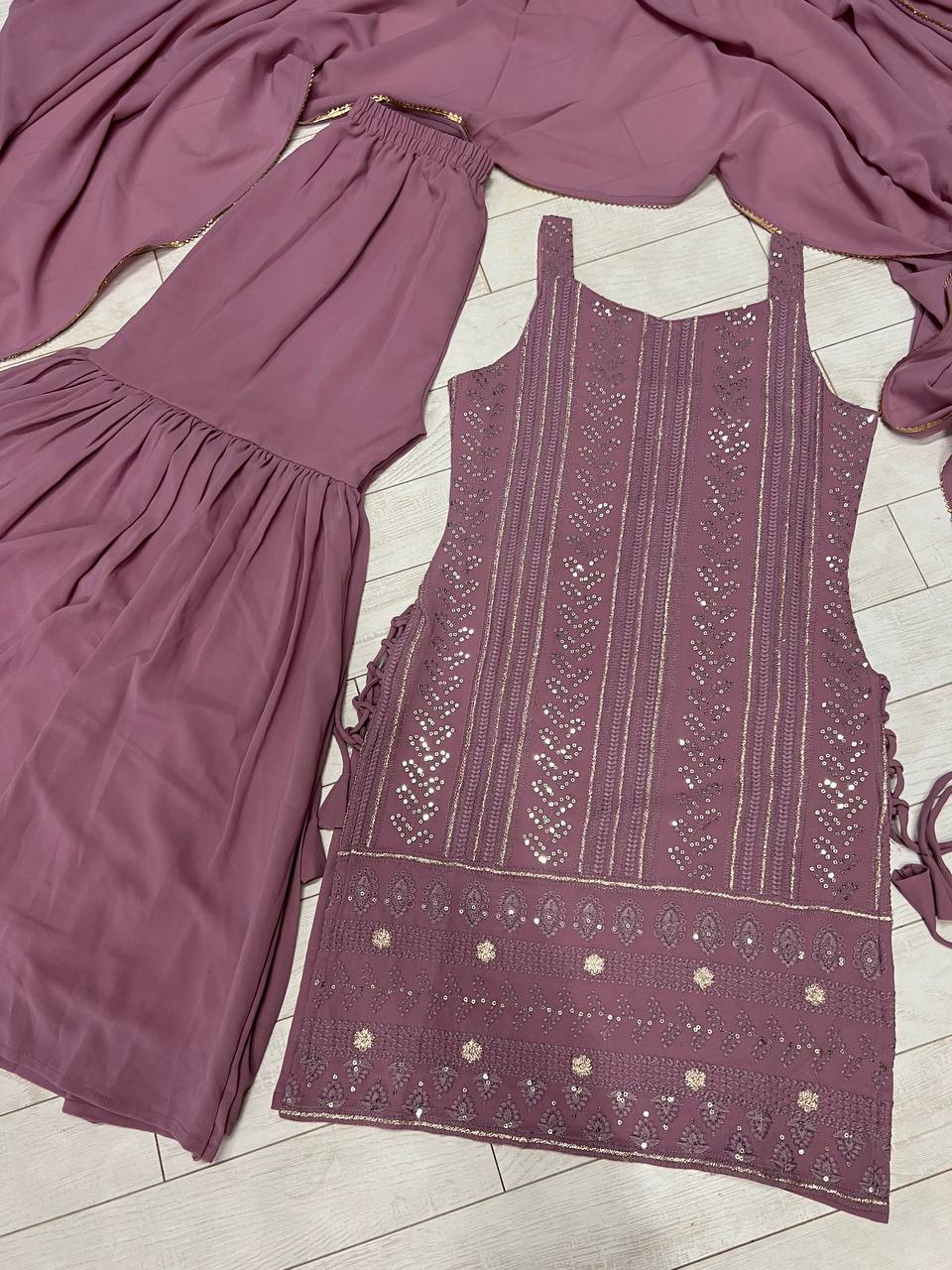 Beautiful Sharara Set And Dupatta With Embroidery Cotton Thread Work