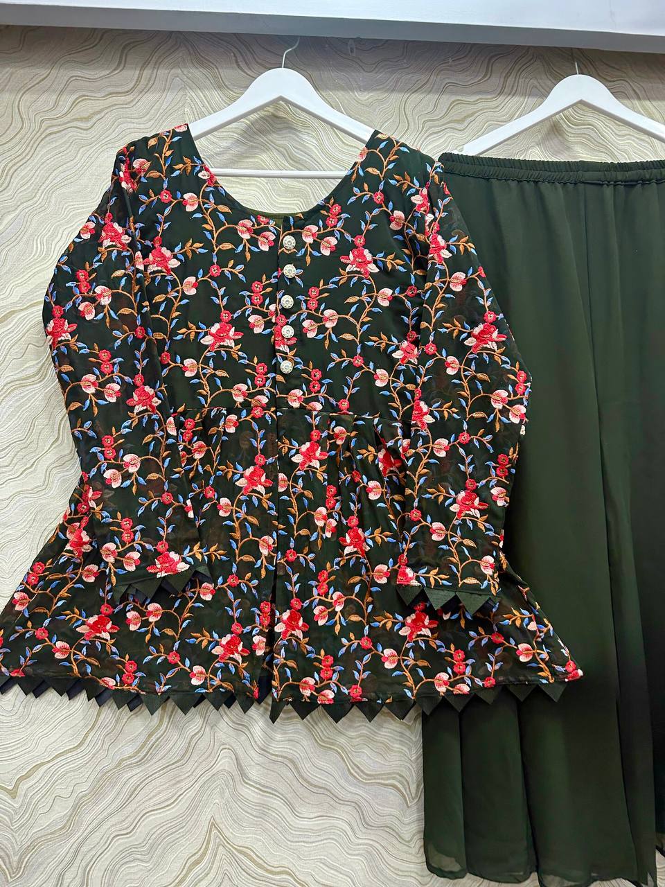 Beautiful Top-Bottom With Fancy Embroidery Thread And Sequins Work