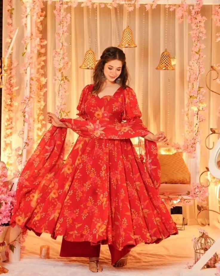 Party Wear Look Beautiful Gown-Bottom And Dupatta