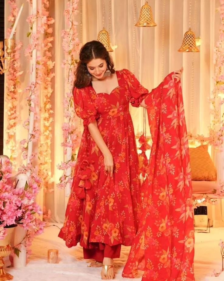 Party Wear Look Beautiful Gown-Bottom And Dupatta
