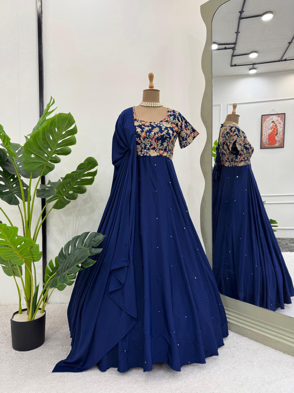 Party Wear Look Beautiful Anarkali Gown, Pent And Dupatta