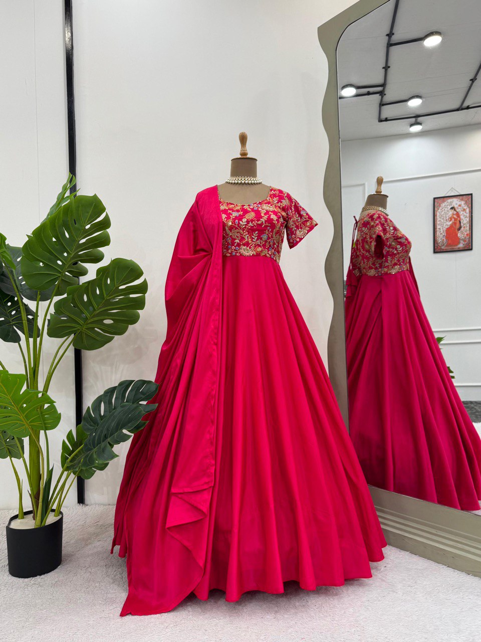 Party Wear Look Beautiful Anarkali Gown, Pent And Dupatta