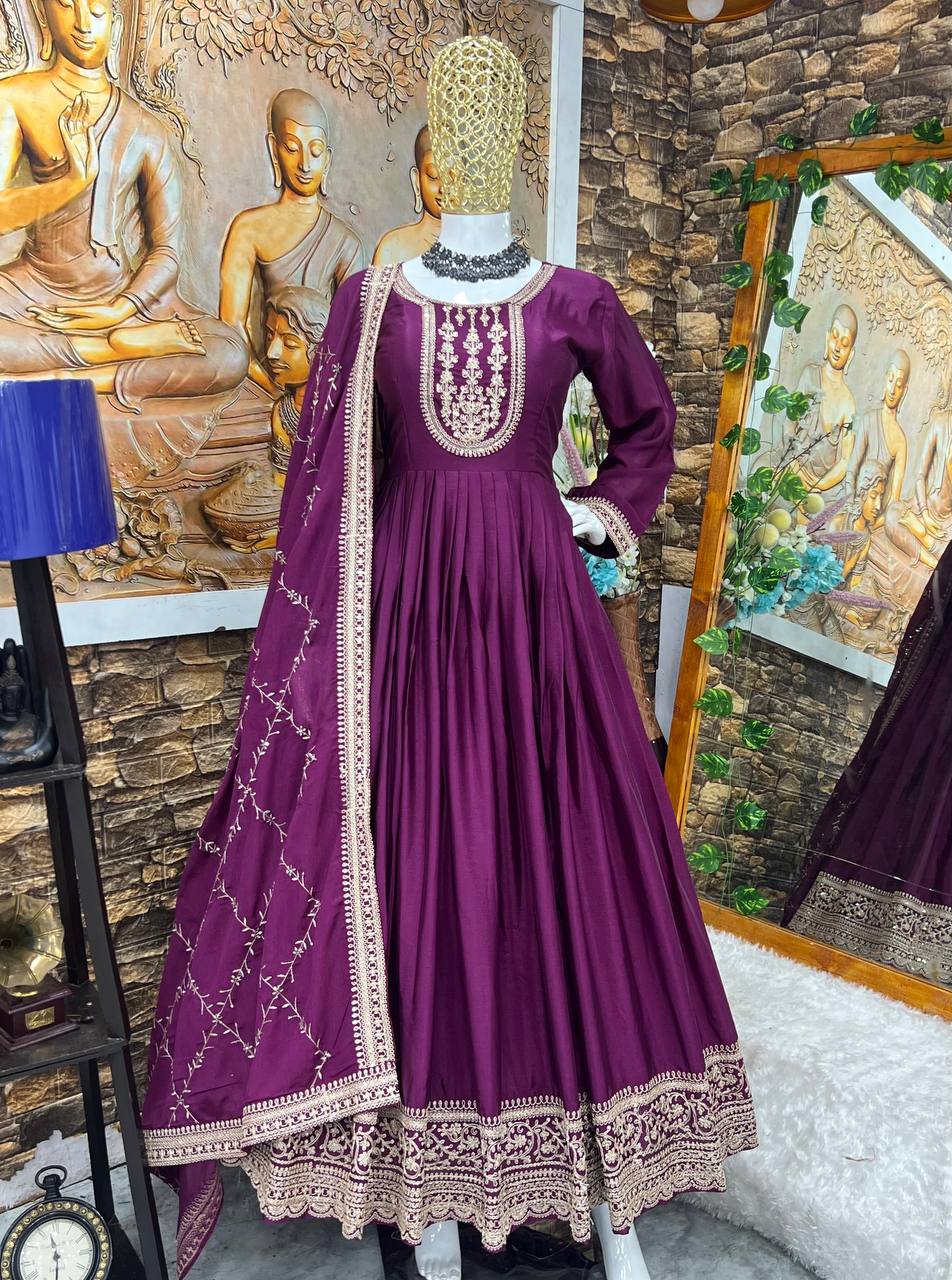 Beautiful Party Wear Anarkali Gown And Pent With Designer Dupatta