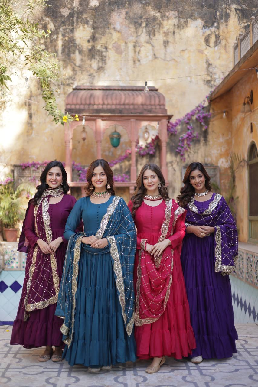 Designer Look Gown And Dupatta With Sequins Embroidered work