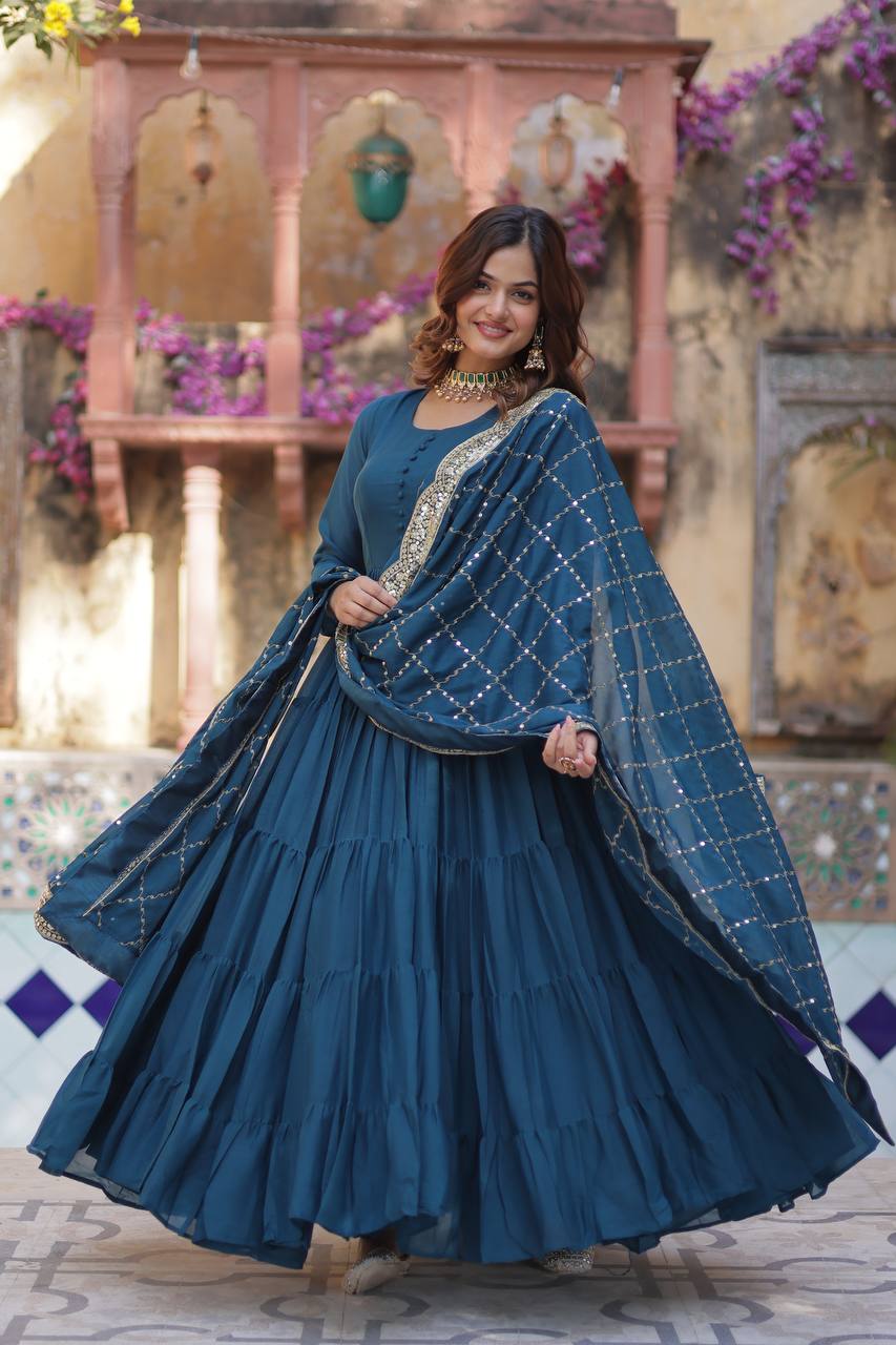 Designer Look Gown And Dupatta With Sequins Embroidered work