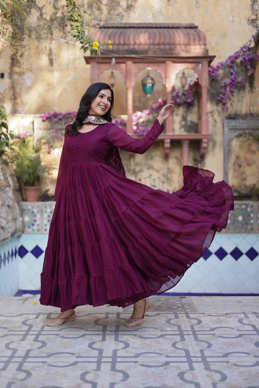 Designer Look Gown And Dupatta With Sequins Embroidered work