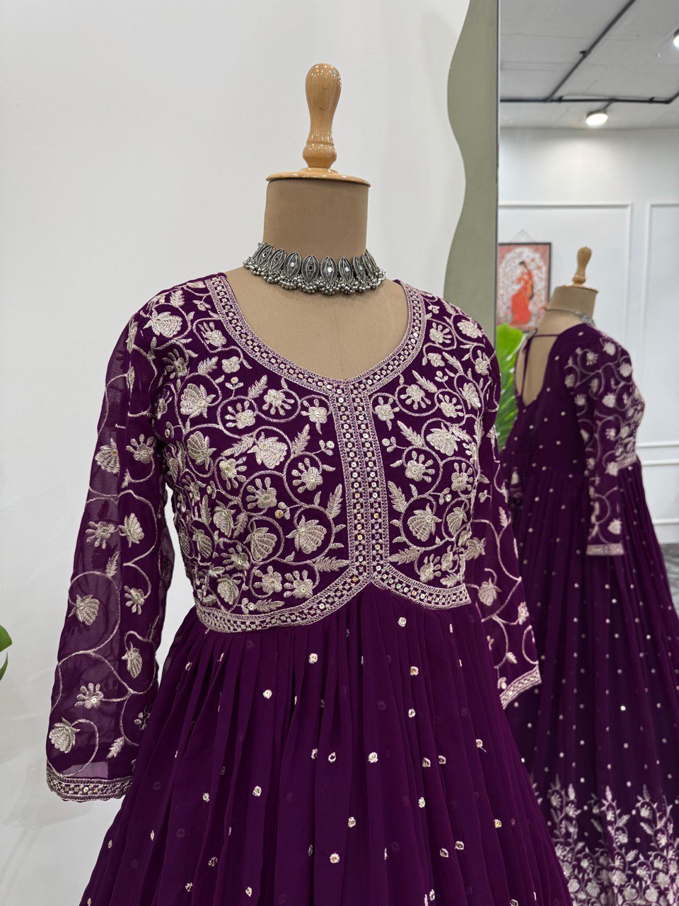 Party Wear Gown With Thread And Sequence Work