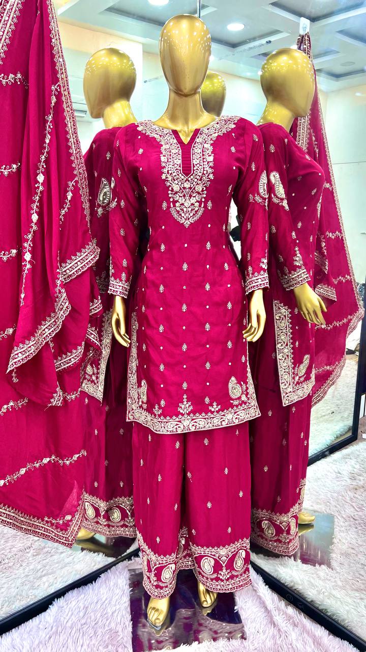 कढ़ाई अनुक्रम कार्य के साथ फैंसी टॉप-बॉटम और दुपट्टा