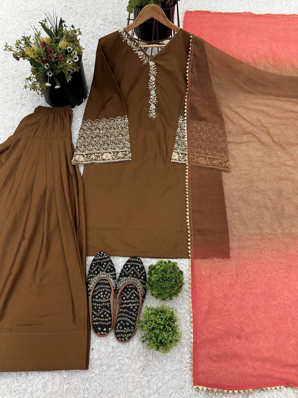 Beautiful Top-Bottom And Dupatta With Embroidery Sequence Work