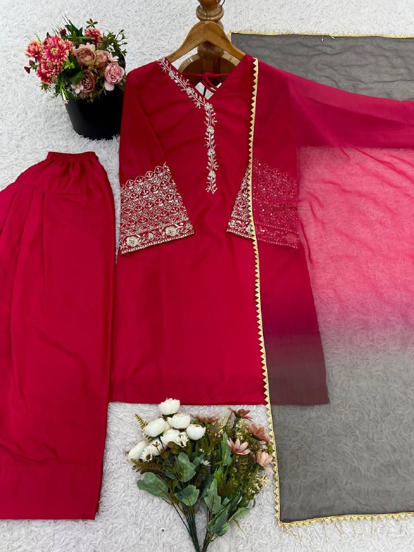 डिज़ाइनर पार्टी वियर लुक टॉप-बॉटम और दुपट्टा