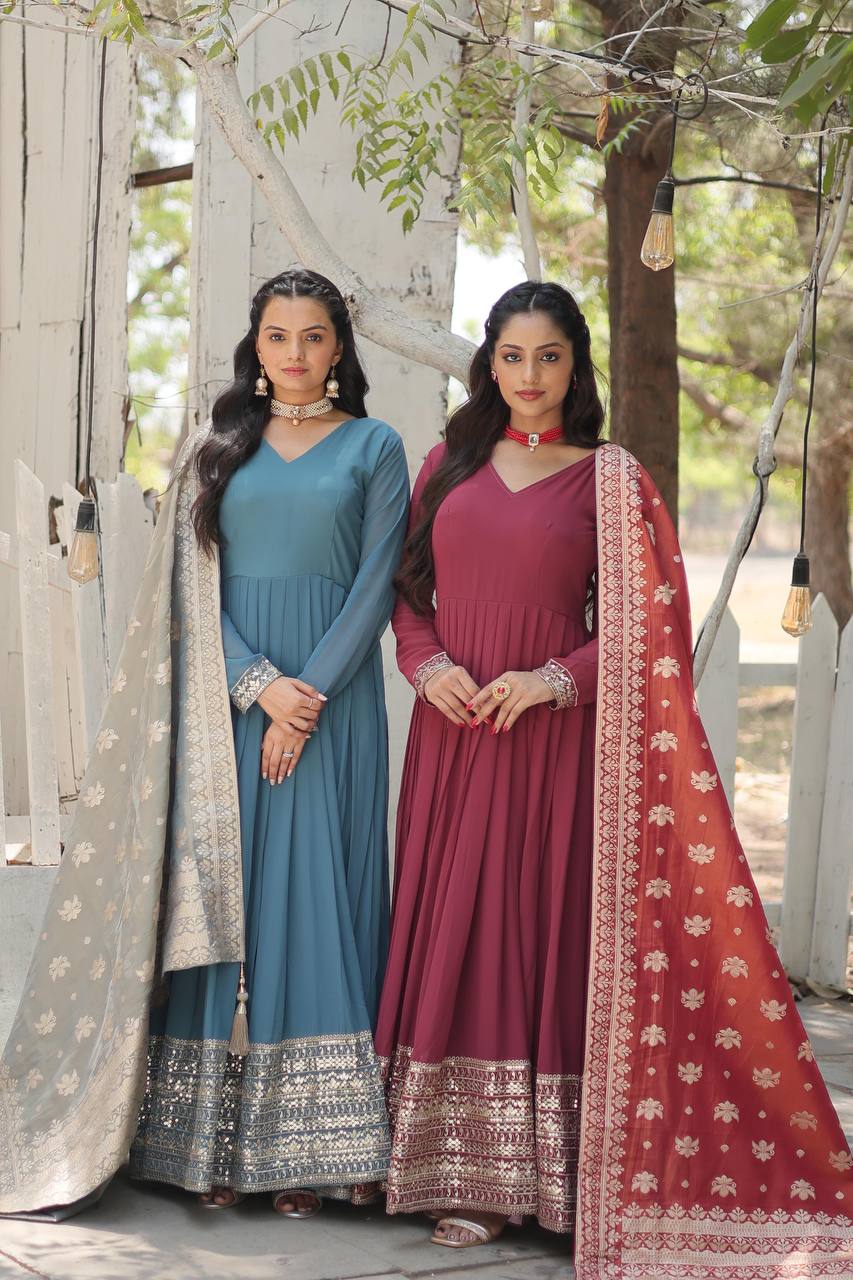 Party Wear Gown With Rich Sequins Embroidered Work