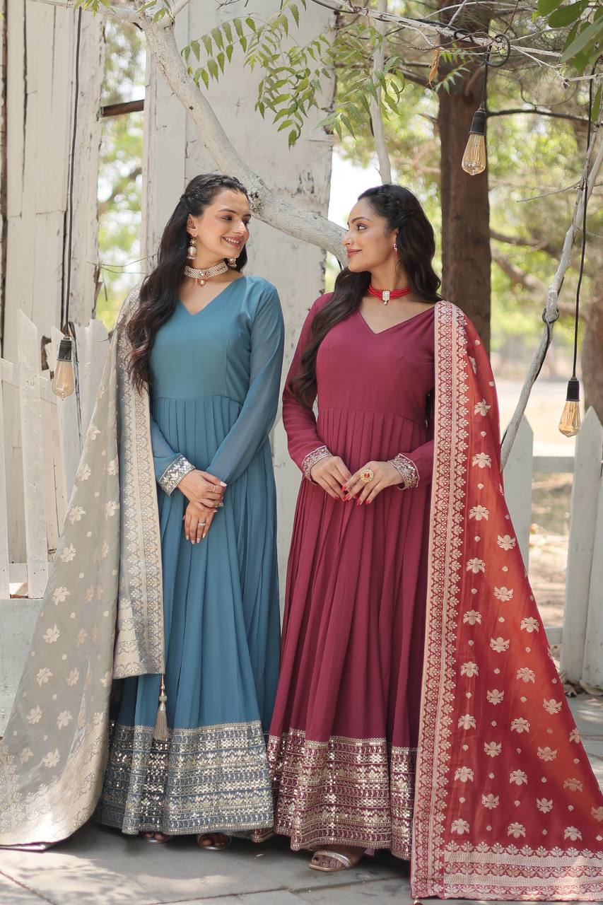 Party Wear Gown With Rich Sequins Embroidered Work