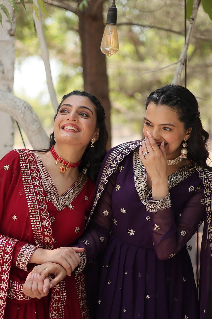 Party Wear Look Anarkali Gown With Sequins Embroidered work