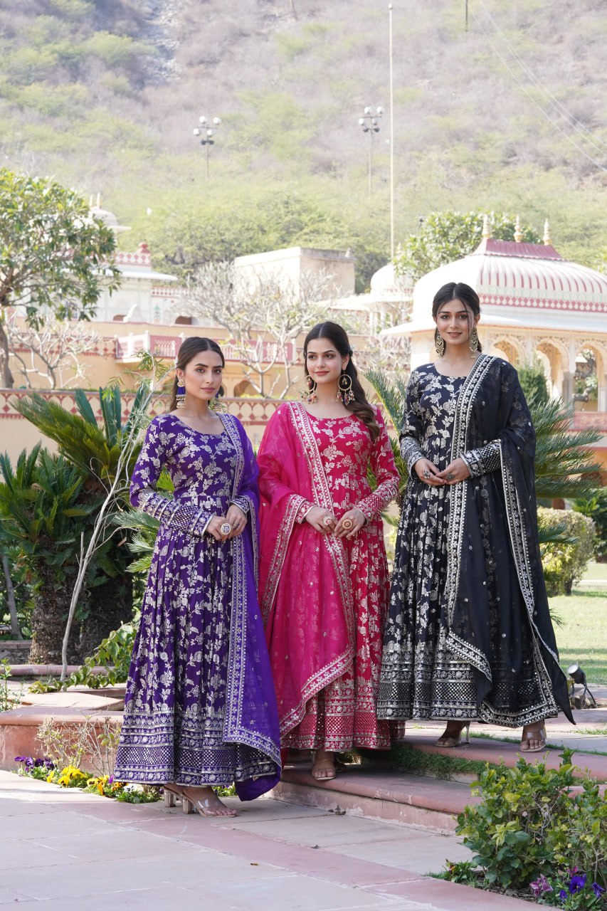 Party Wear Look Gown And Dupatta With Sequins Embroidered Work