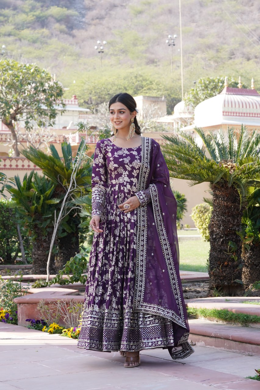 Party Wear Look Gown And Dupatta With Sequins Embroidered Work