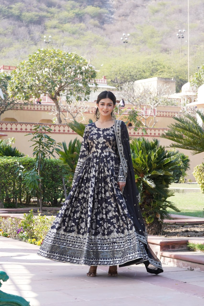 Party Wear Look Gown And Dupatta With Sequins Embroidered Work