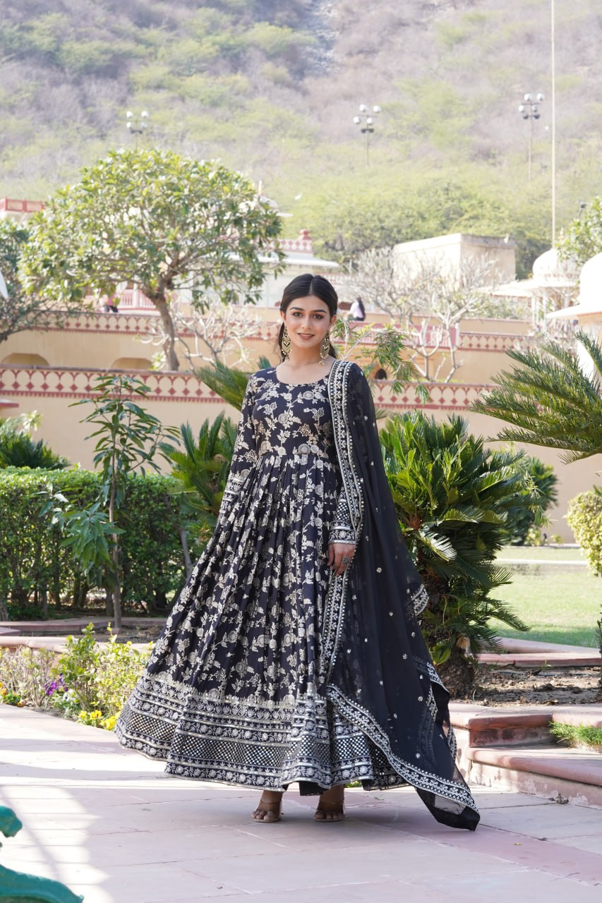 Party Wear Look Gown And Dupatta With Sequins Embroidered Work
