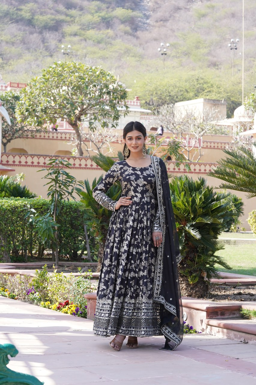 Party Wear Look Gown And Dupatta With Sequins Embroidered Work