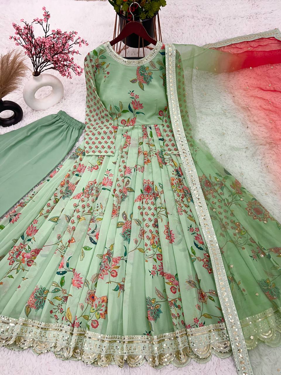 Top-Bottom And Dupatta With Heavy Embroidery Coding Dori-Sequence Work
