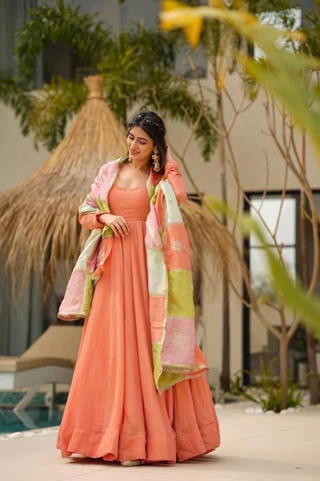 Party Wear Designer Gown And Plazzo With Dupatta