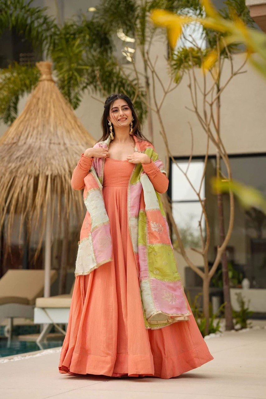 Party Wear Designer Gown And Plazzo With Dupatta