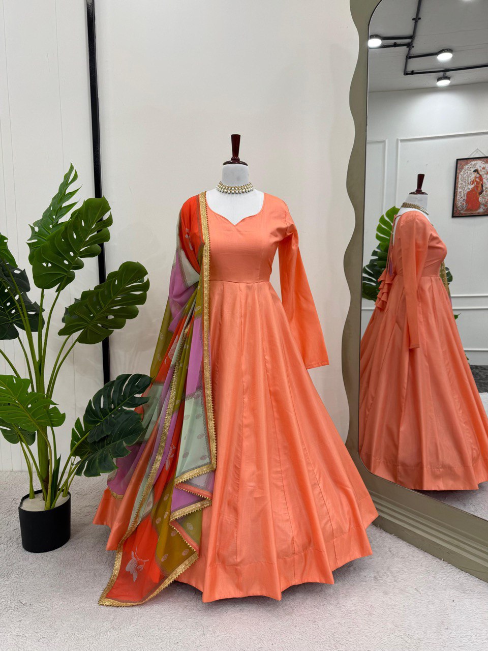Party Wear Designer Gown And Plazzo With Dupatta