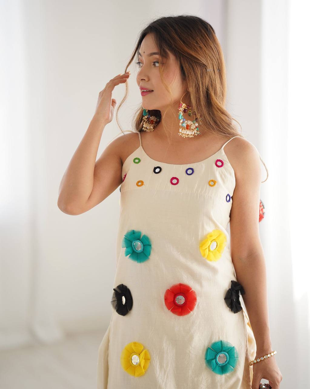 Designer Fancy Look Top And Bottom With Mirror Khatli Work