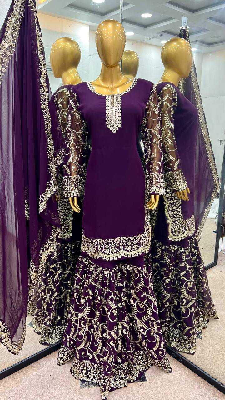 Beautiful Top-Gharara And Dupatta Set With Heavy Embroidery Sequence Work