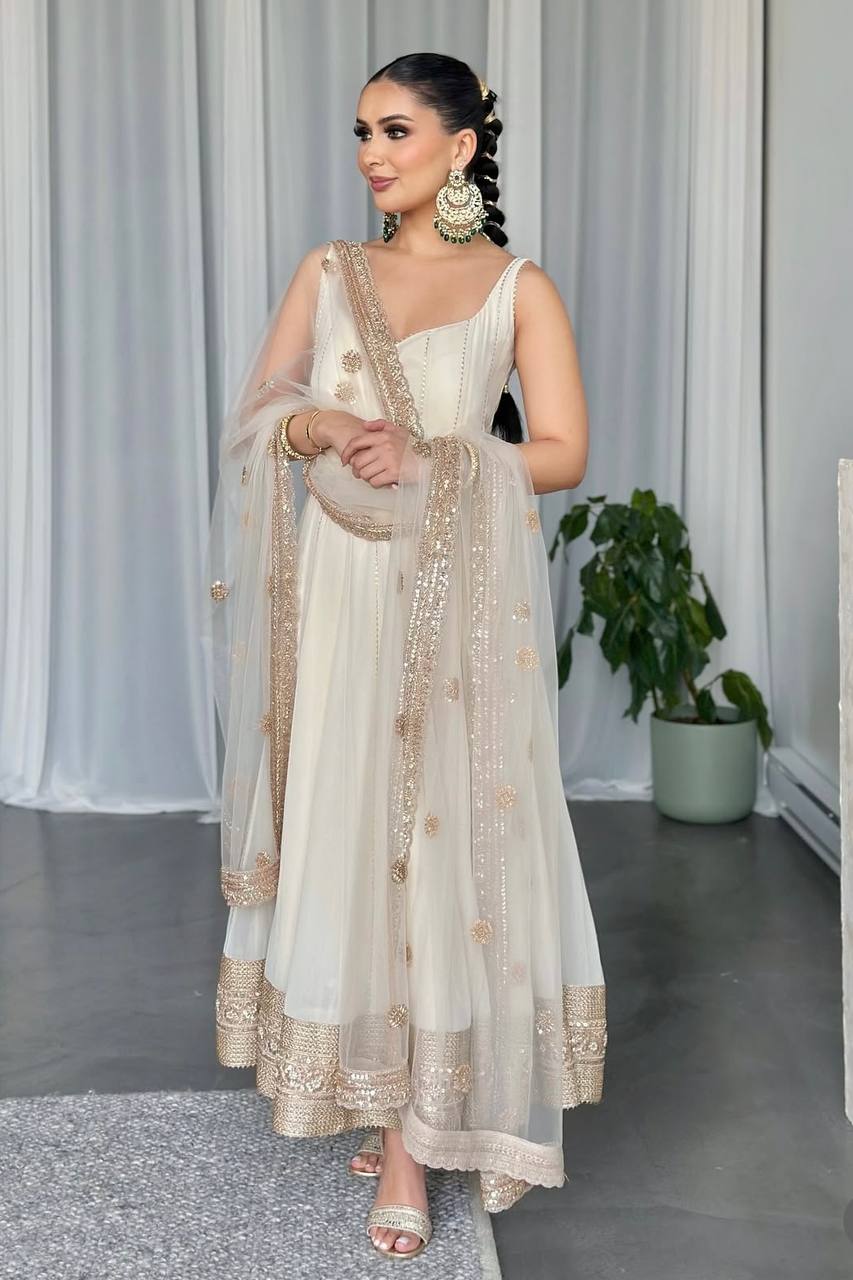 Beautiful Gown -Pent And Dupatta Embroidery Sequence Work