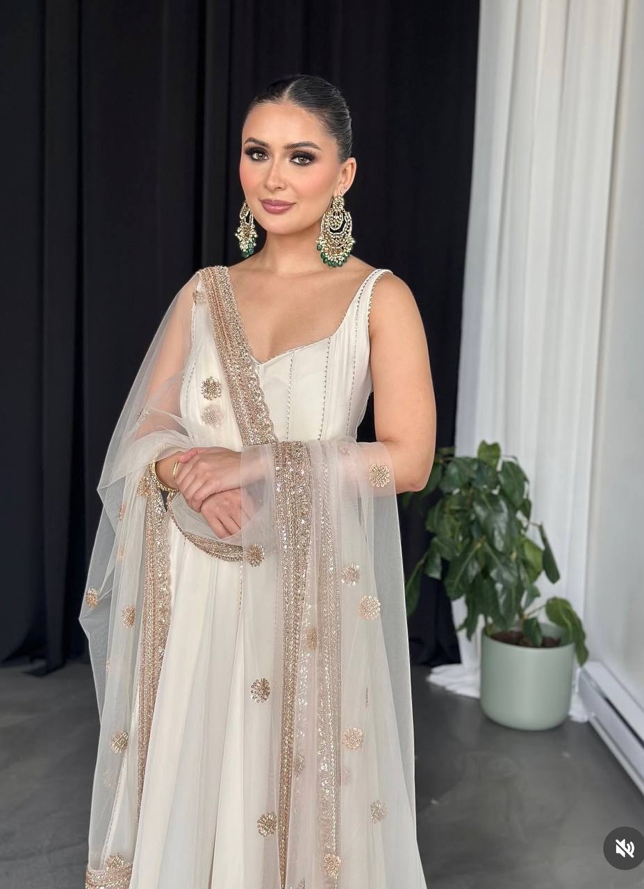 Beautiful Gown -Pent And Dupatta Embroidery Sequence Work