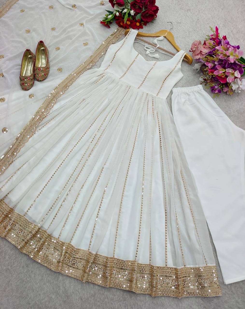 Beautiful Gown -Pent And Dupatta Embroidery Sequence Work