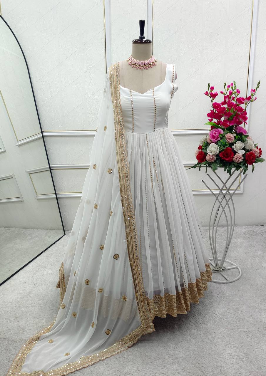Beautiful Gown -Pent And Dupatta Embroidery Sequence Work