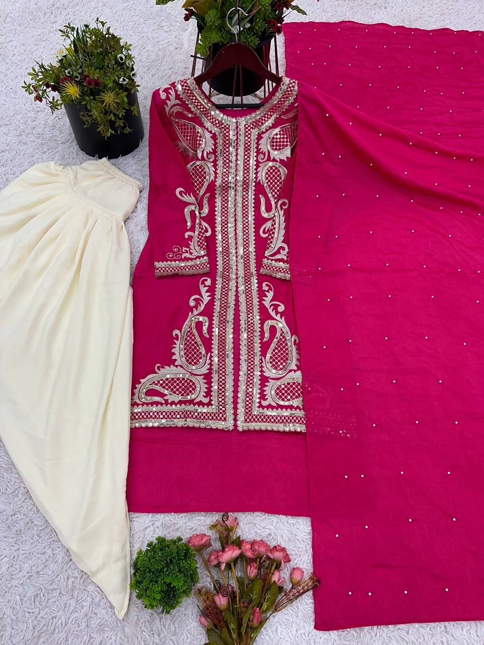Designer Party Wear Look Top ,Dhoti Salwar And Dupatta