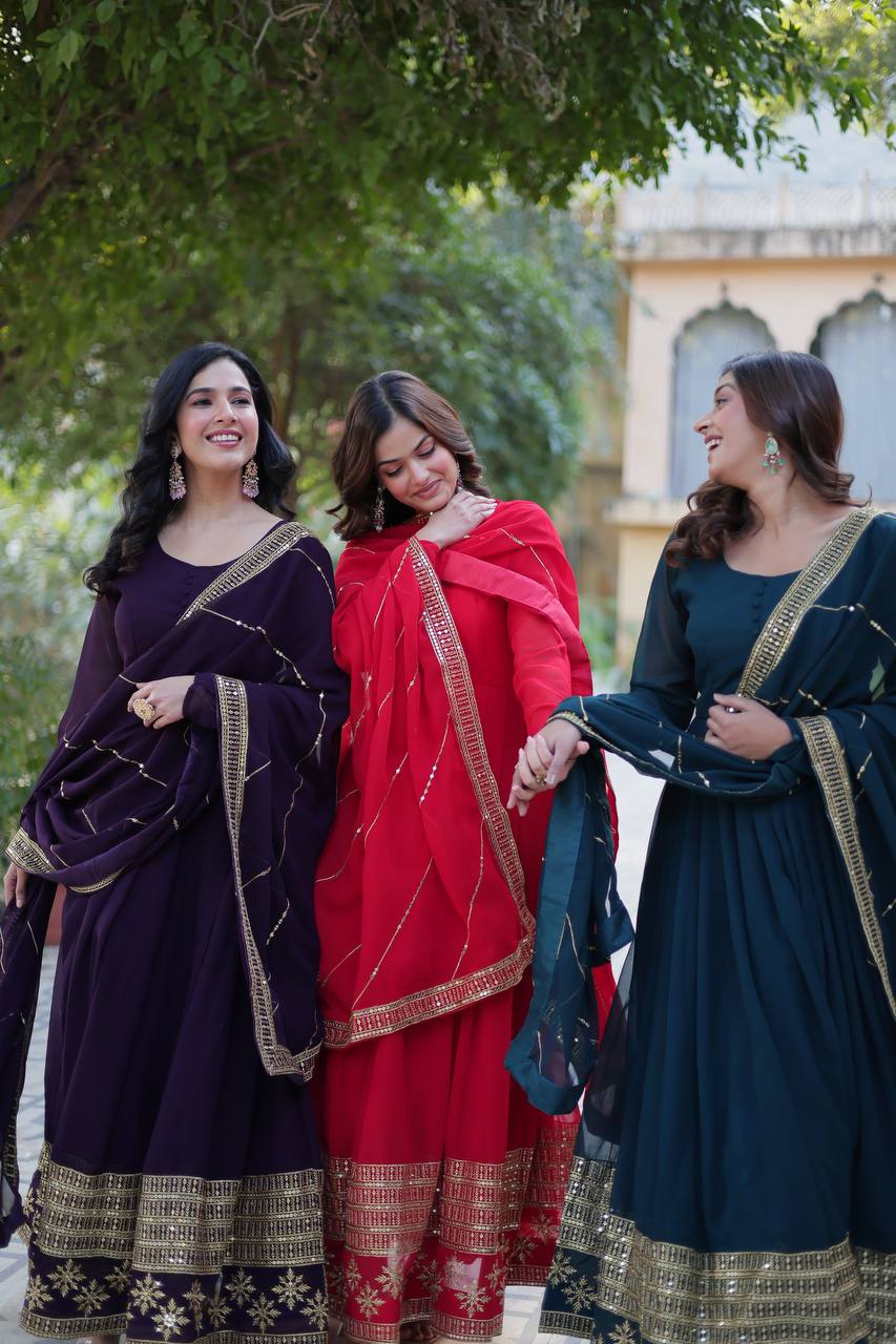 Party Wear Look Gown With Multi-Sequins Embroidered Work