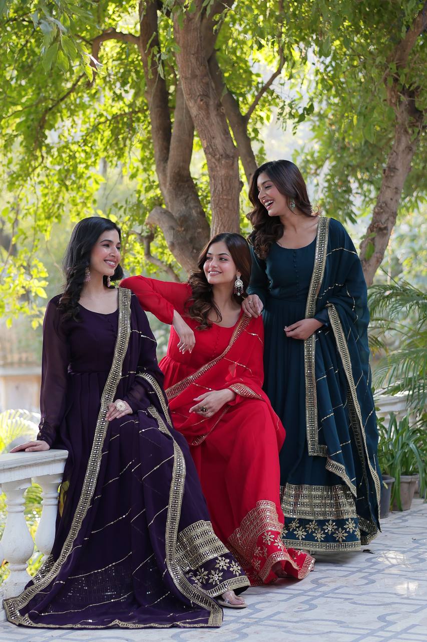 Party Wear Look Gown With Multi-Sequins Embroidered Work