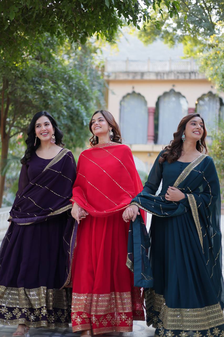 Party Wear Look Gown With Multi-Sequins Embroidered Work