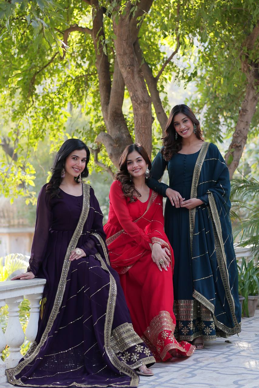 Party Wear Look Gown With Multi-Sequins Embroidered Work