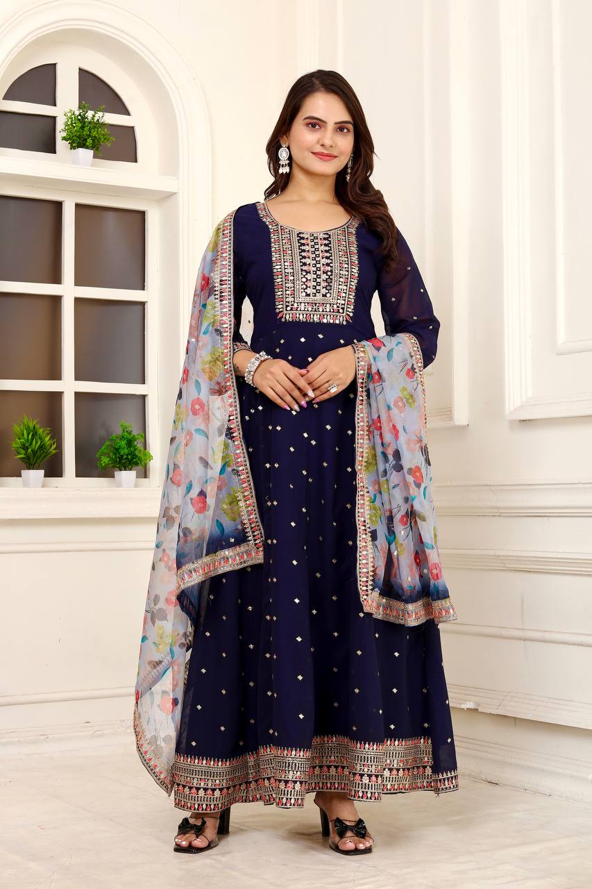 Party Wear Designer Anarkali Gown, Pent And Dupatta