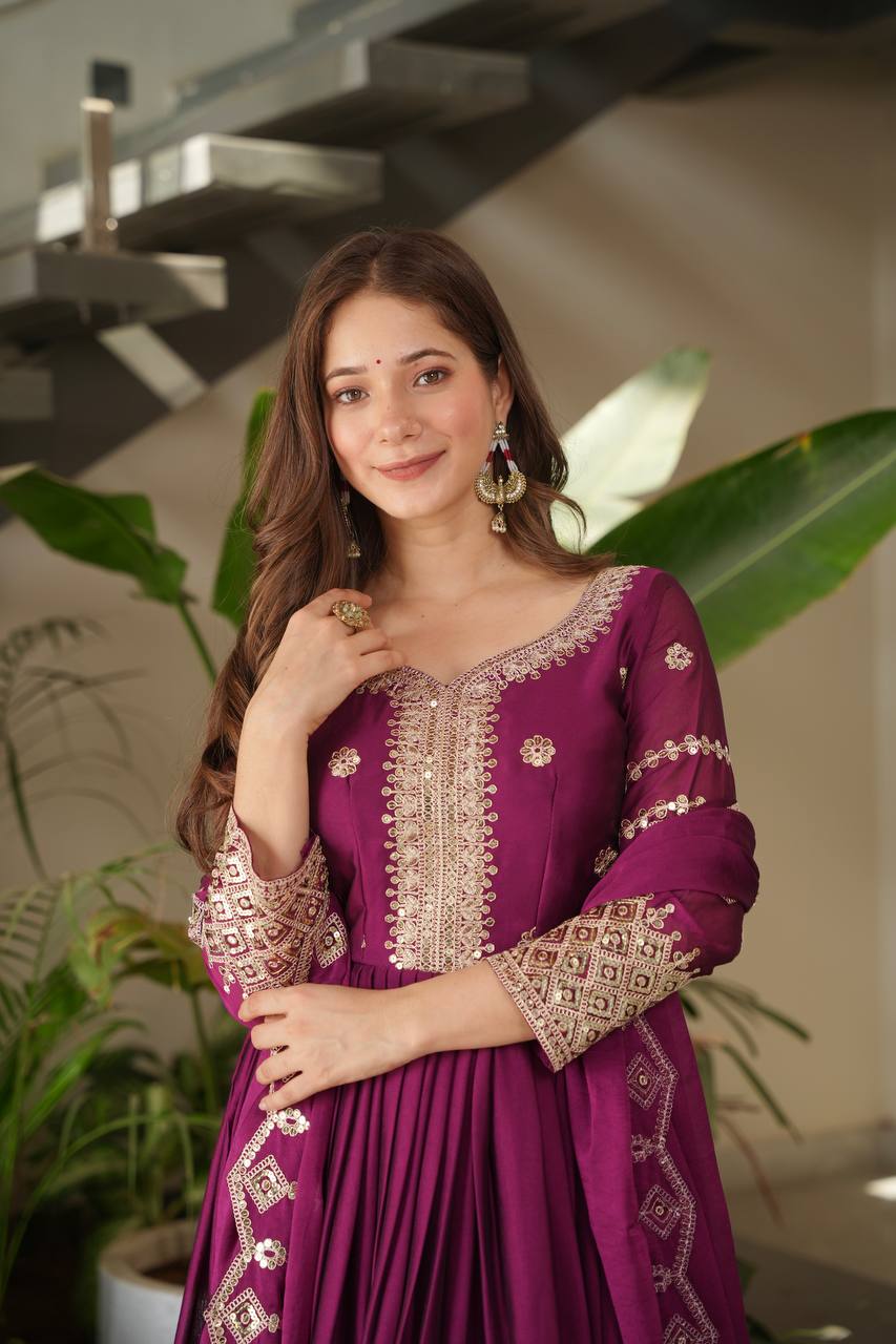 Party Wear Look Gown With Embroidery Codding & Sequins Work