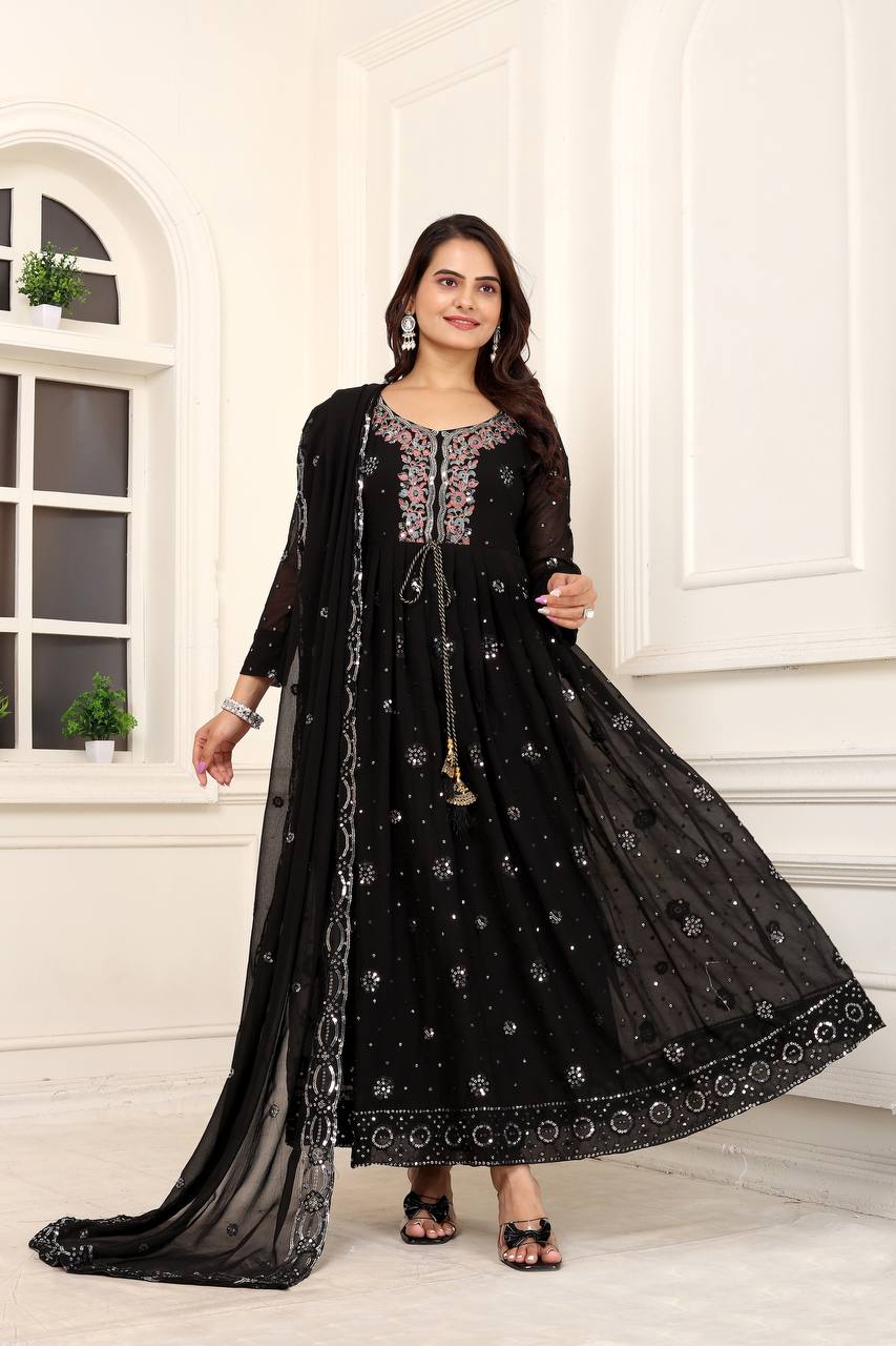 Designer Party Wear Anarkali Gown, Pent And Dupatta